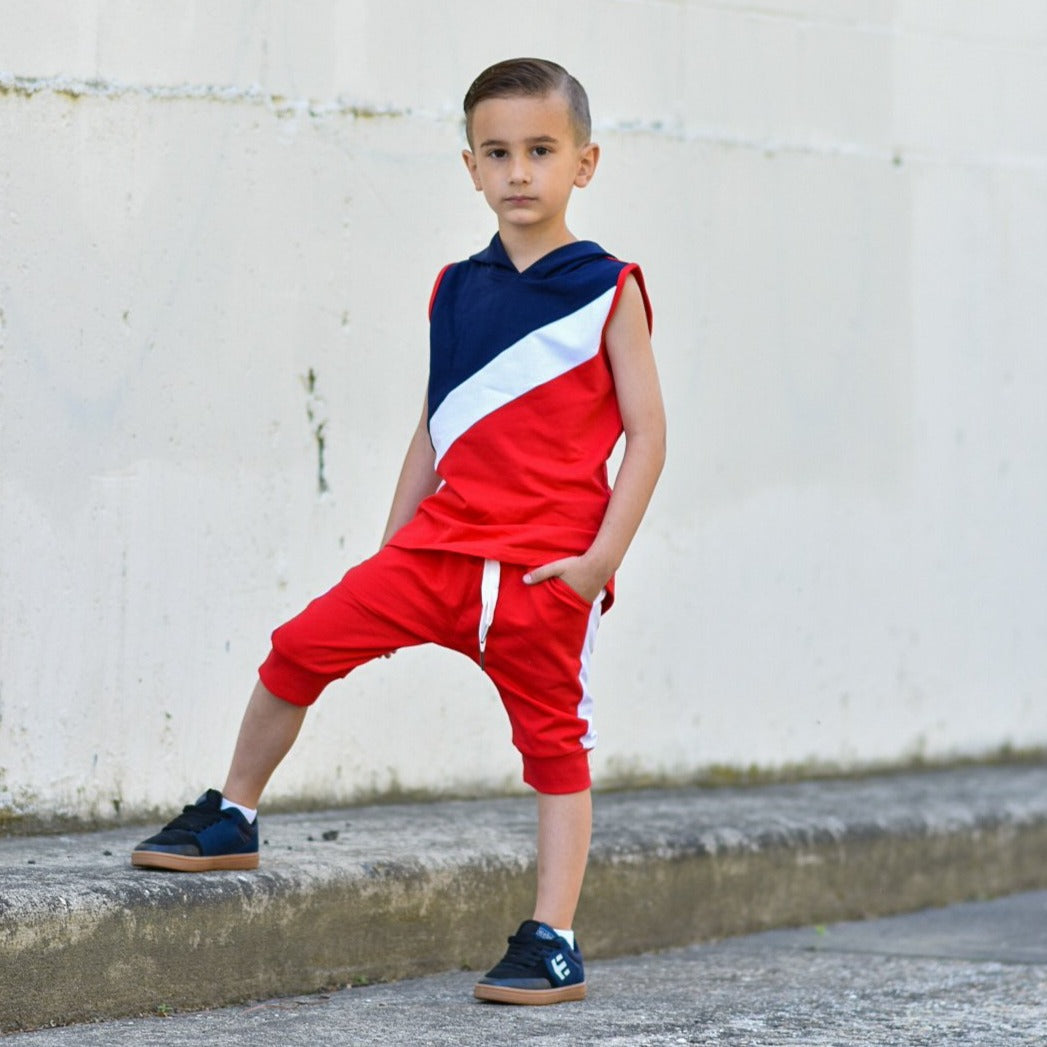 RED White Stripe Jogger Shorts RTS Me Reekie